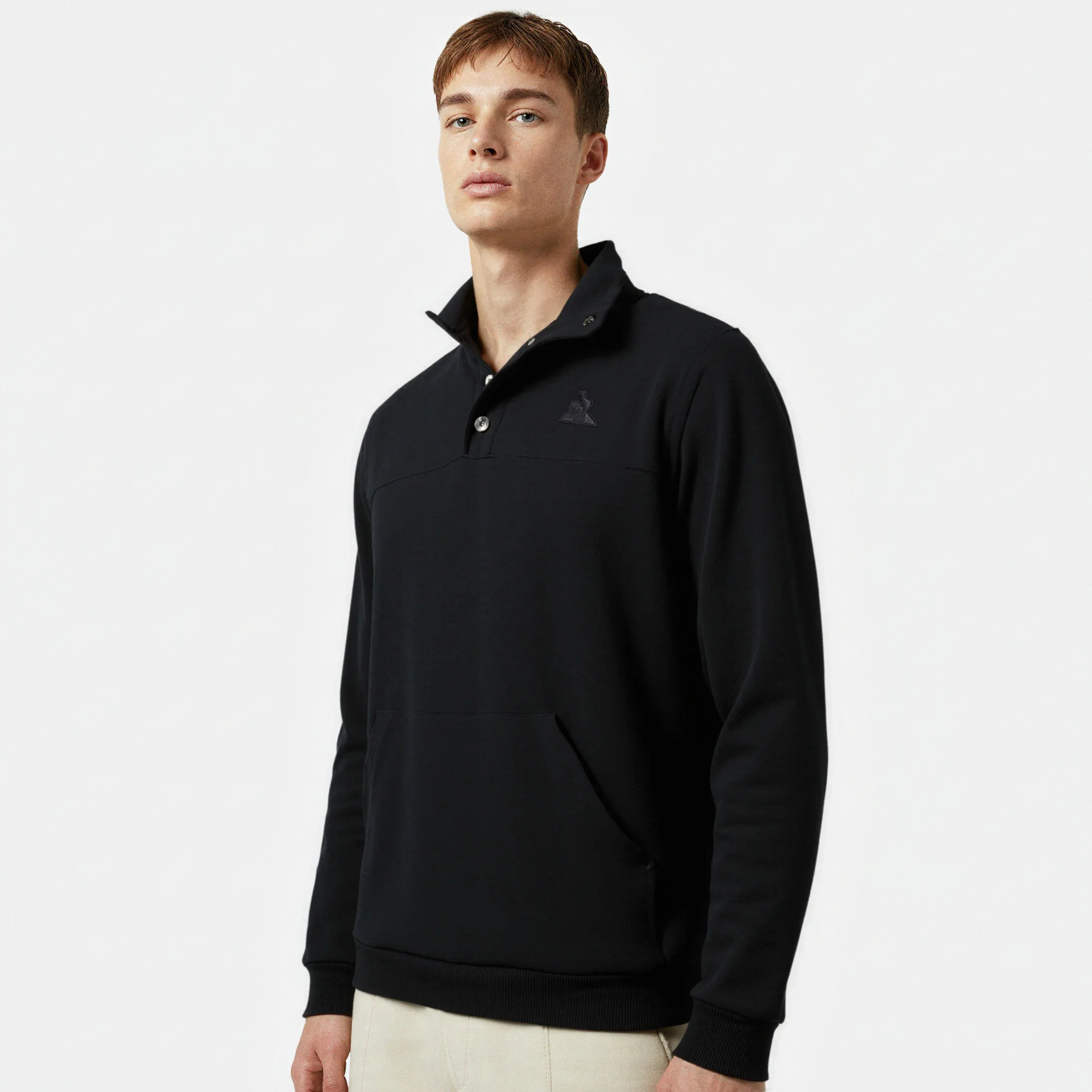 Sweatshirt boutonné Essentiel double face avec logo brodé ton sur ton