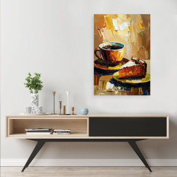 Feeby Obraz do kuchni restauracji, Filiżanka Kawy Ciastko w beżu 40x60
