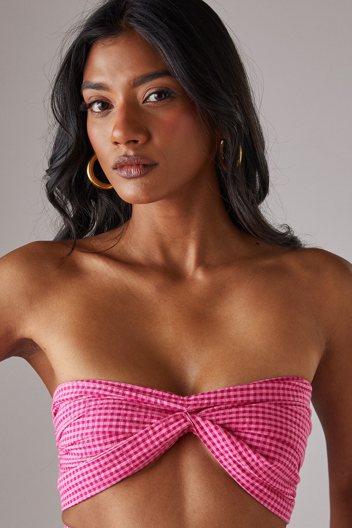 Warehouse Gingham Twist Front Bandeau Top