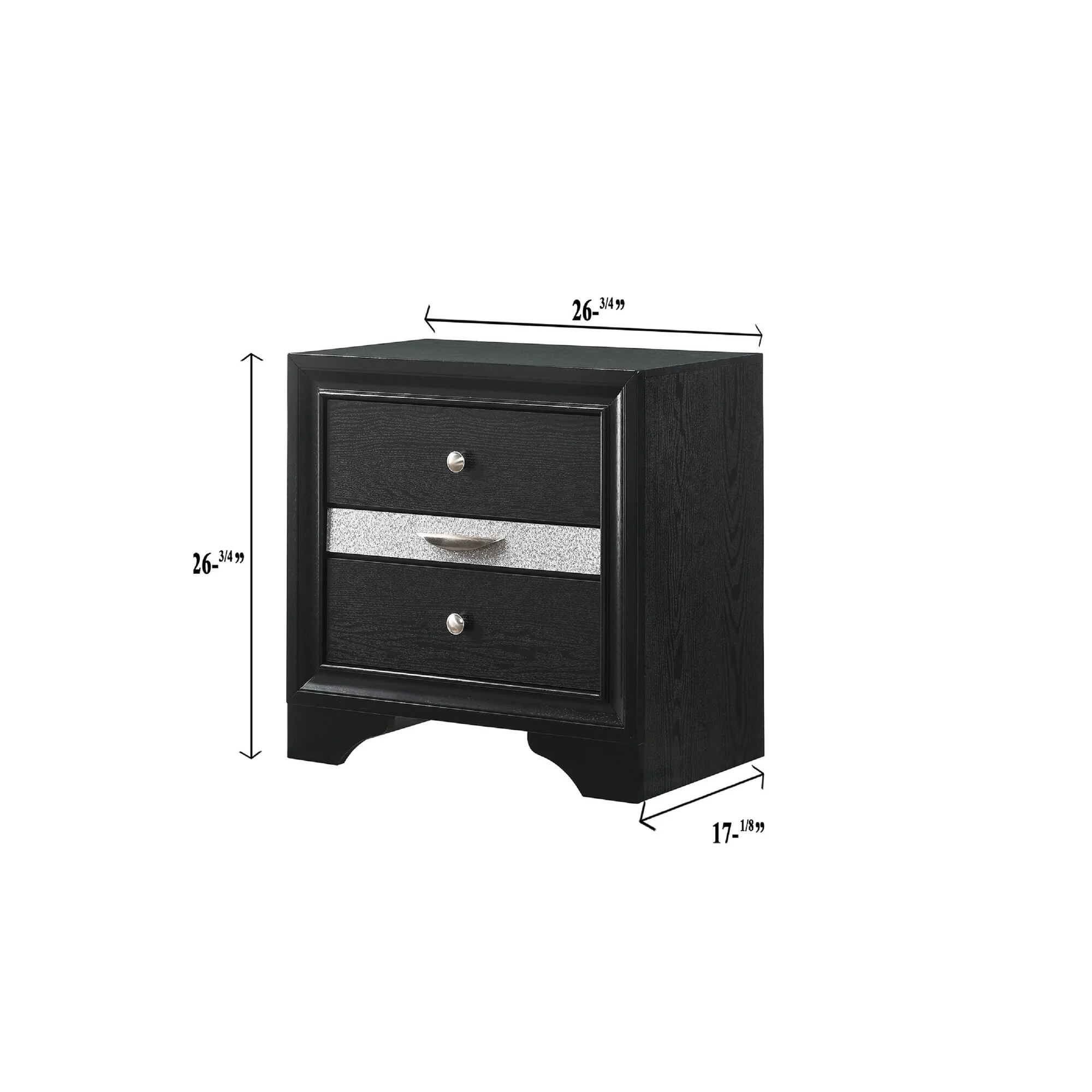 Modern Luxury 1pc Glam 2-Drawer Nightstand End Table Pullout Jeweler Tray Panel Bedroom Solid Wood Wooden Furniture