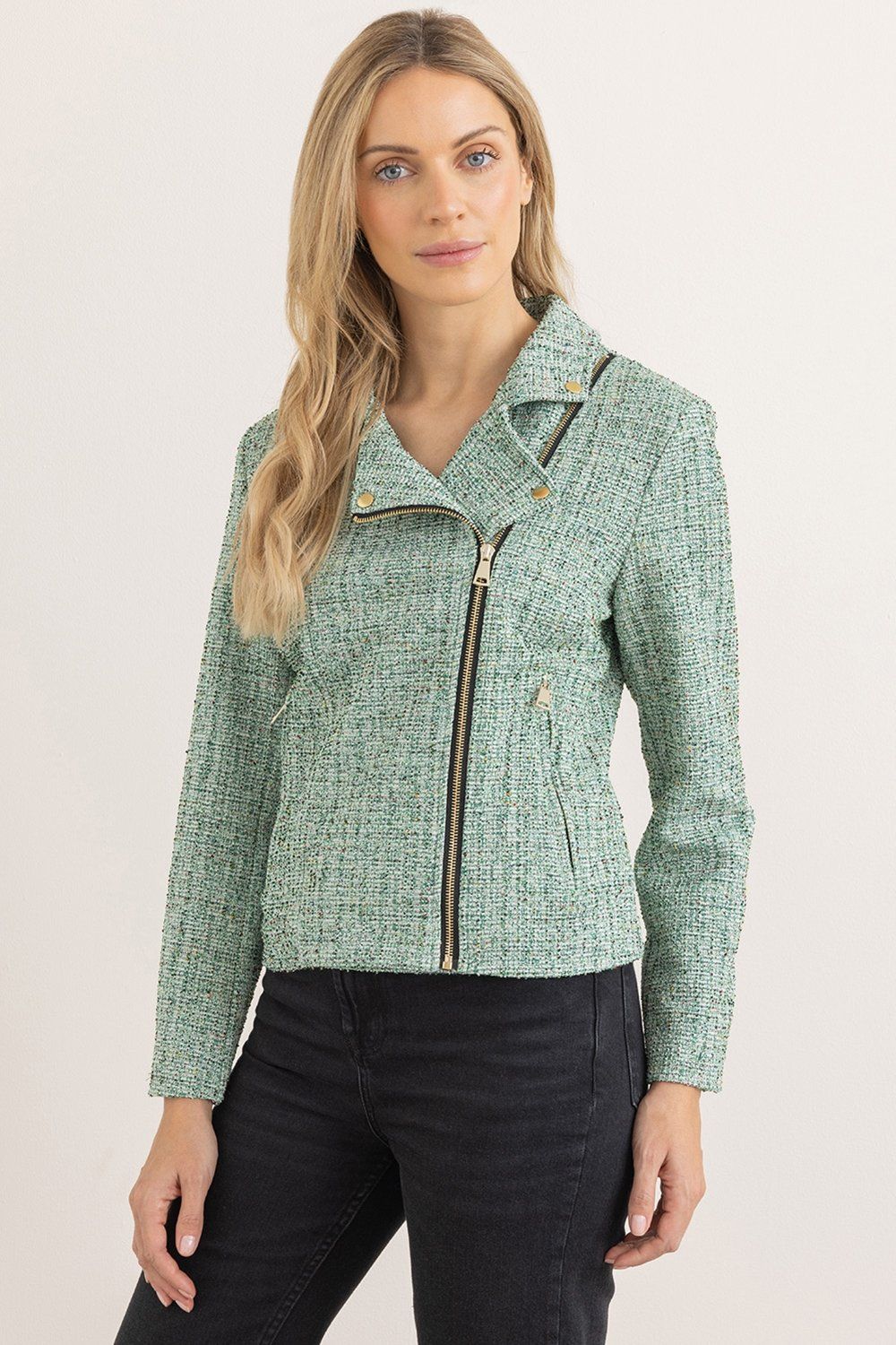 Klass. Textured Shimmer Biker Jacket