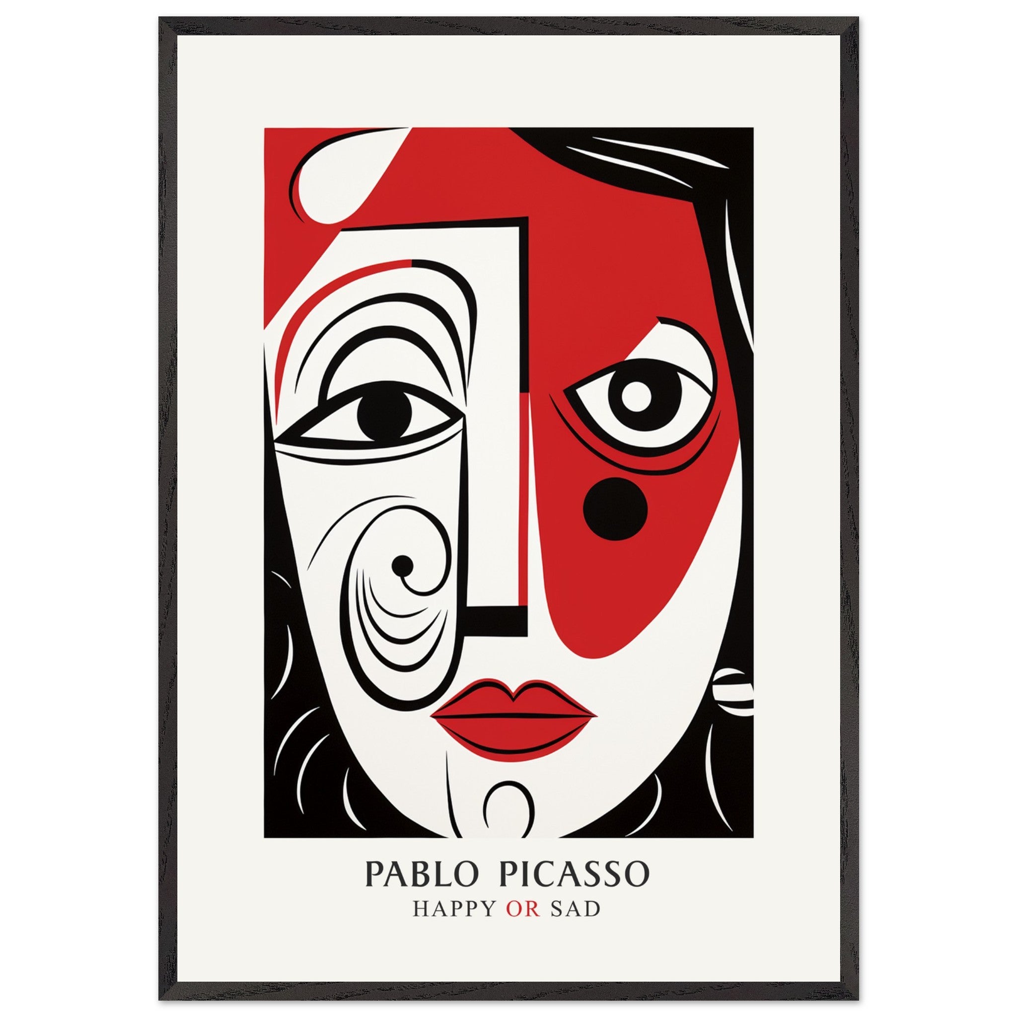 Artfulprints Poster met Lijst Pablo Picasso - Happy or sad  - 70x100 cm - Rood