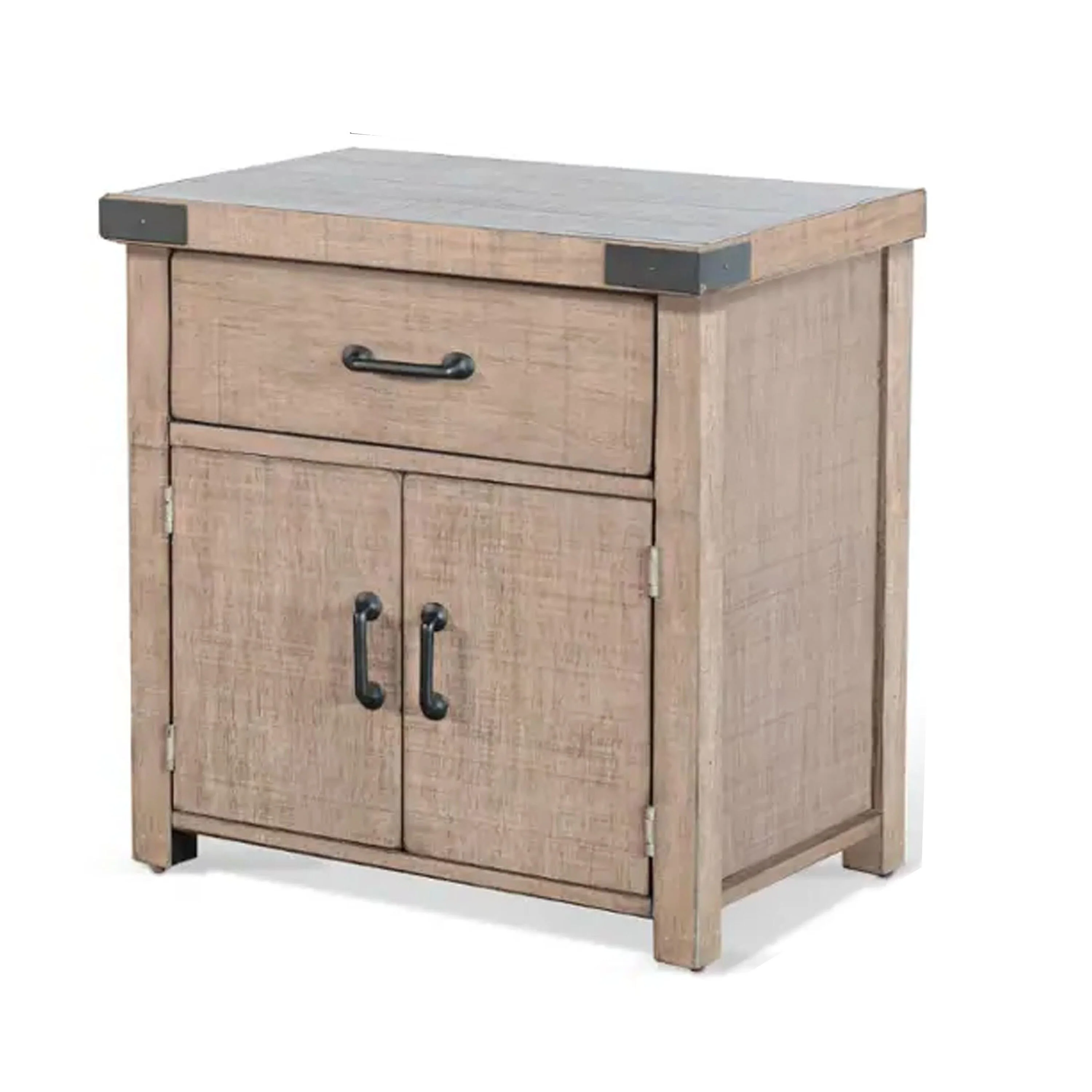 Desy Nightstand, Drawer and Door Cabinet, Light Brown Mahogany Wood