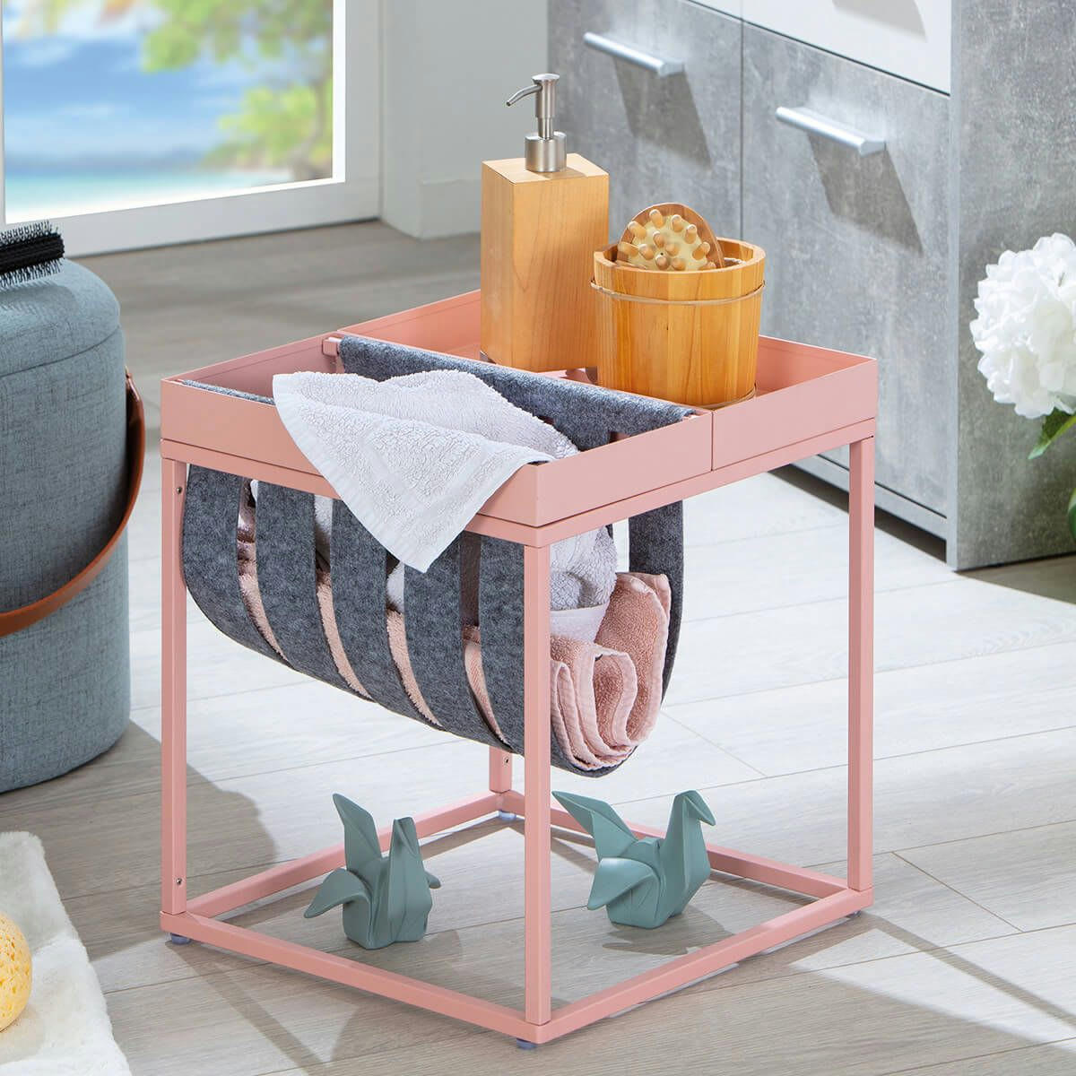 STACIO - Table  d'appoint rose avec porte-brochure
