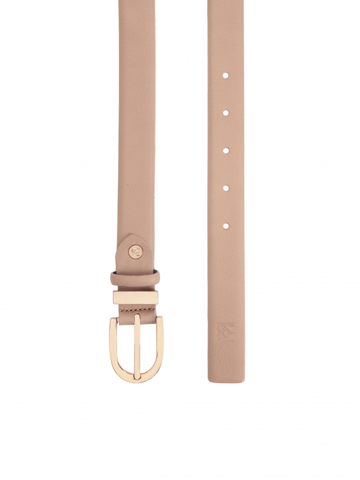 Beige leather belt with metal loop