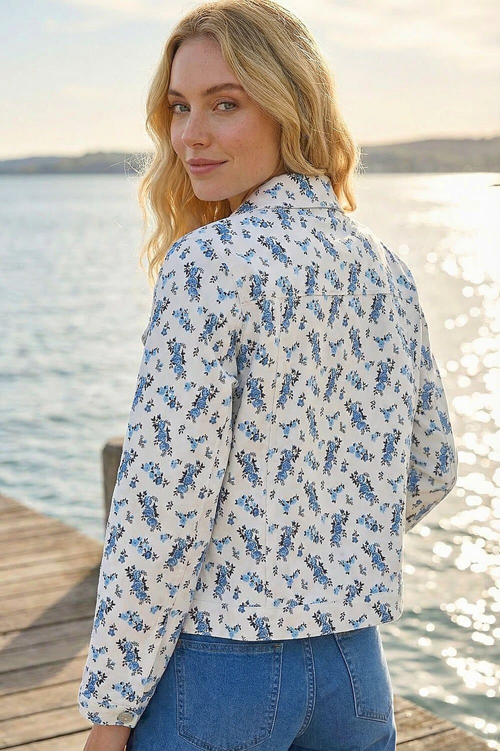 Roman Floral Print Bengaline Denim Jacket
