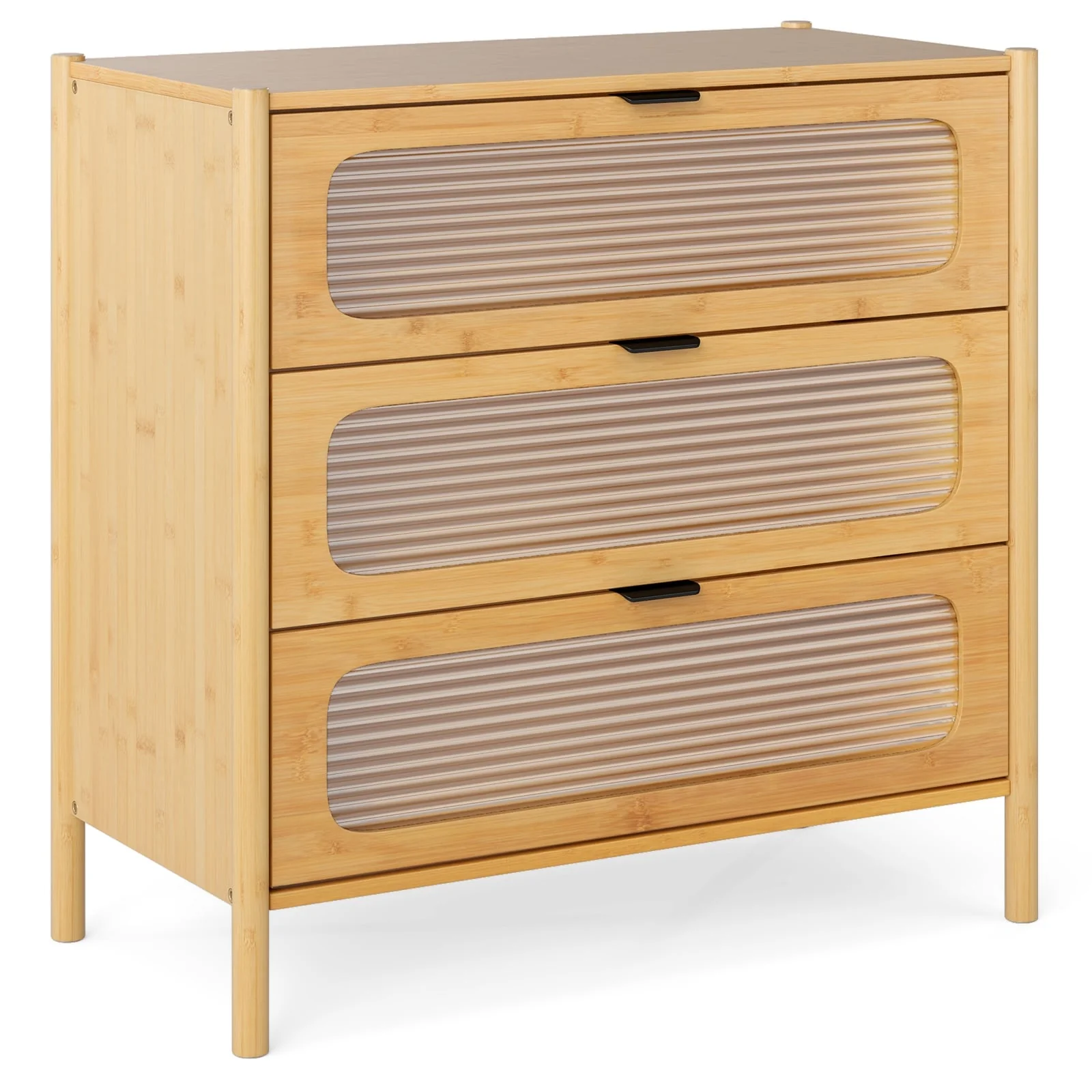 Contemporary Wicker and Glass Storage Cabinet 3 Drawers for Bedroom Entryway or Living Room - 31.5 x 16 x 31