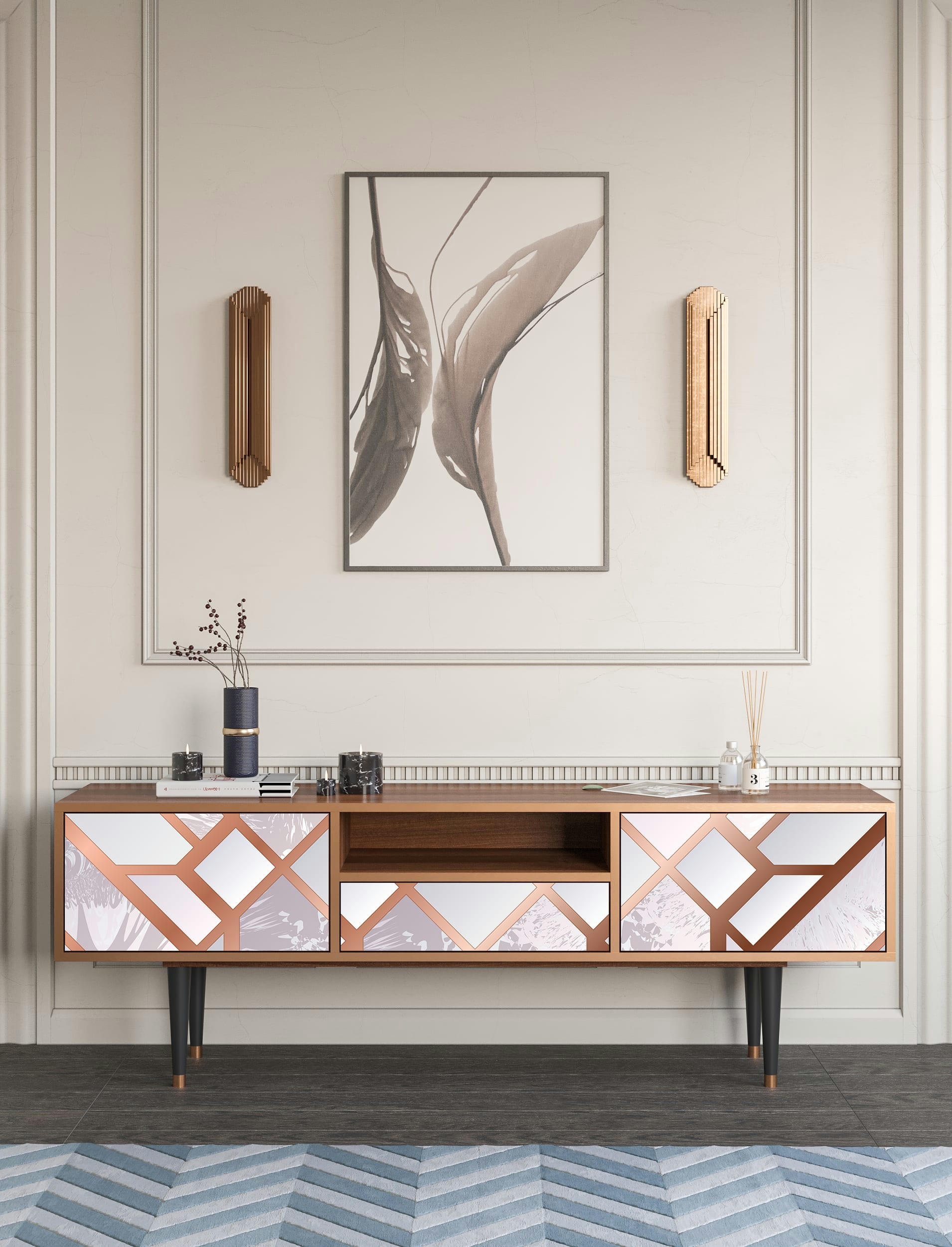 PASTEL FAIRYTALE - Meuble TV  rose clair 1 tiroir et 2 portes L 170 cm