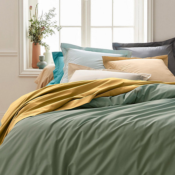 Housse de couette unie en percale de coton (260x240 cm - Vert Olive)