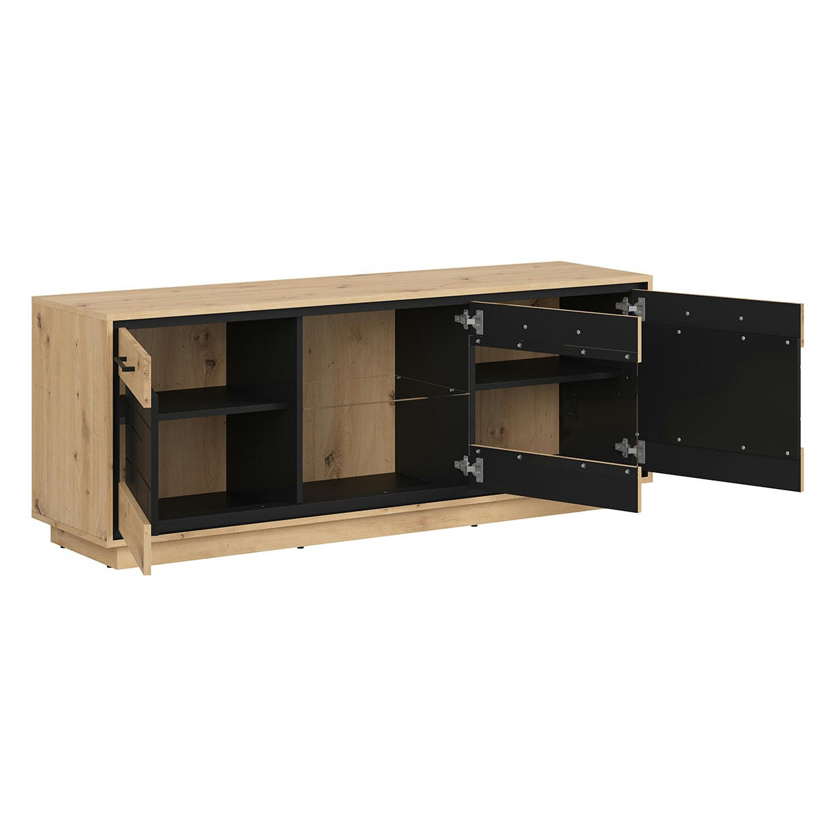 - Meuble TV 3 portes stratifiés naturel et noir