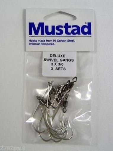 Mustad Pre-Rigged Deluxe Swivel Gang Hooks 3/0 X 3 Sets