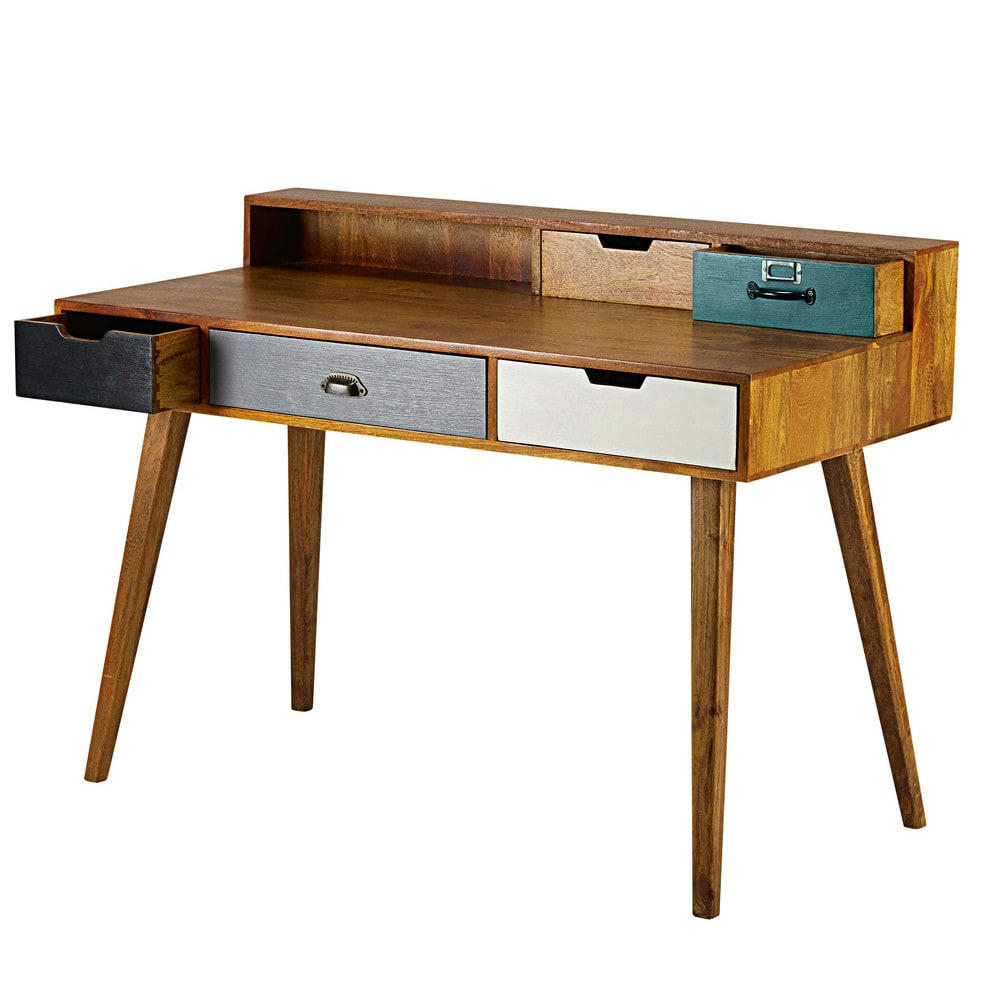 Picadilly - Bureau 5 tiroirs en manguier massif