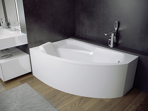 Baignoire asymétrique 150 x 95 Gauche RIMA acrylique blanc, sans Habillage   Repose Tête   Pieds   Vidage à chromé