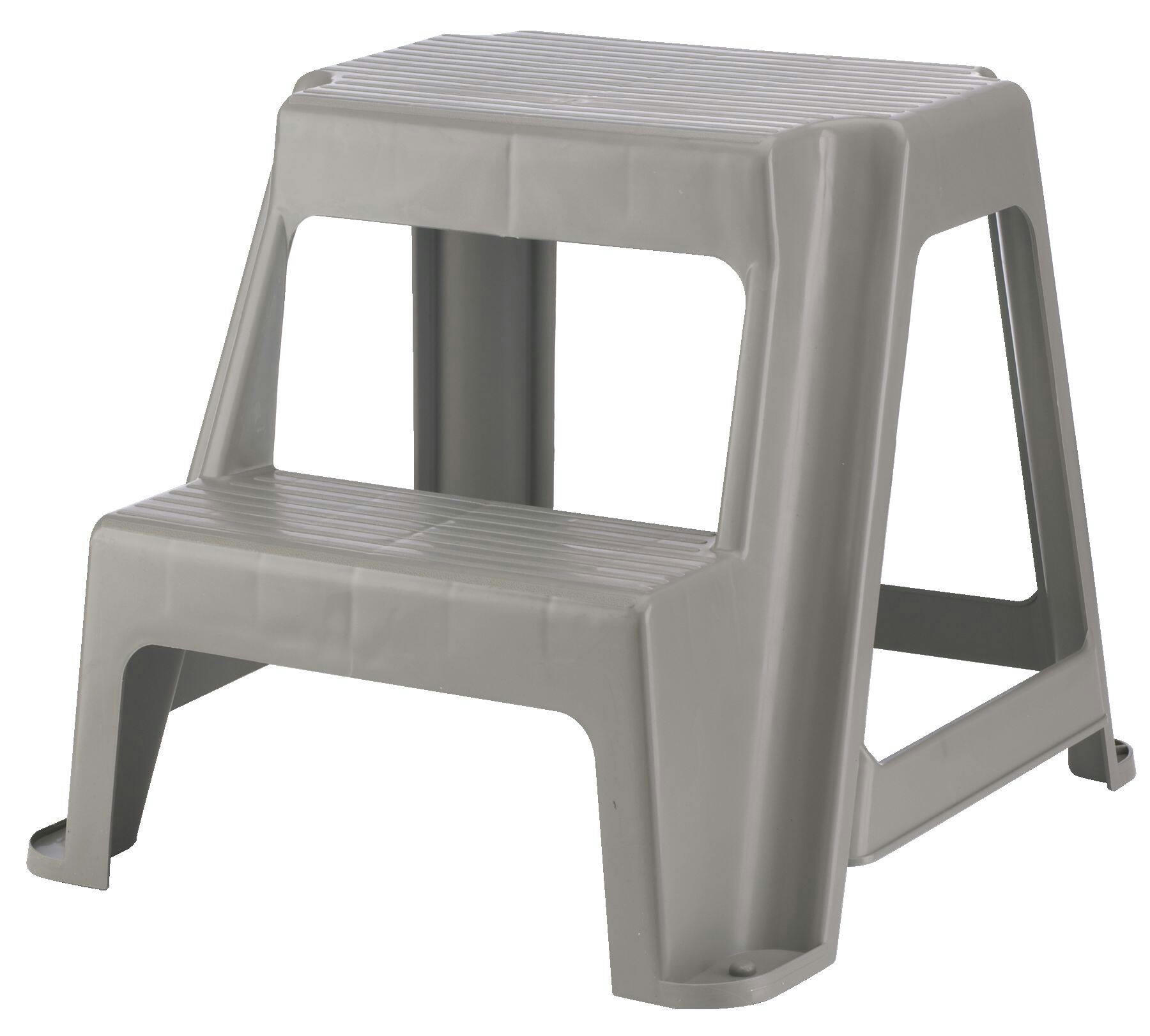 Home Collection Plastic Anti-Slip Two-Step Stool For Kitchen & Bathroom, Grey, 16-in
