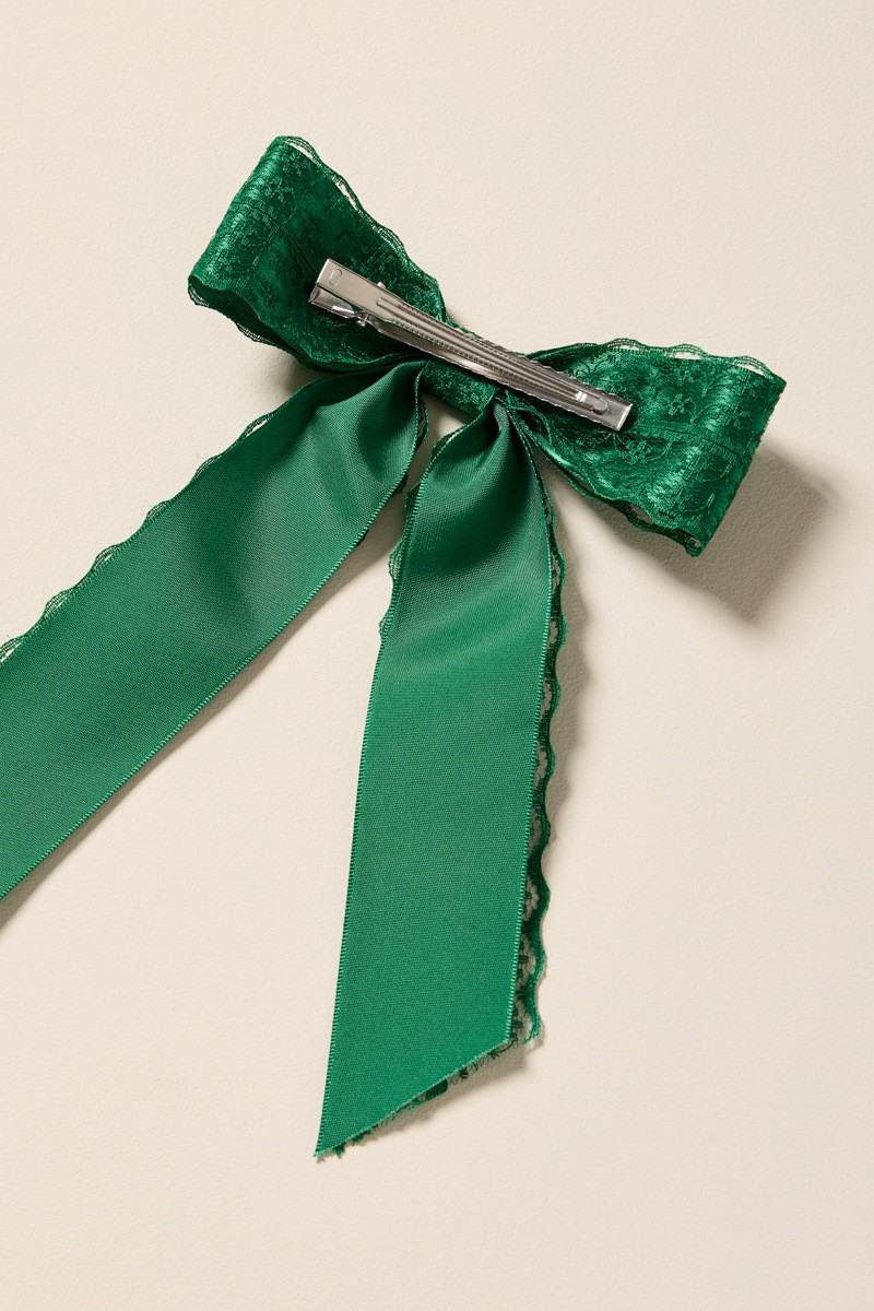Lea Lace Trim Bow Hair Barrette