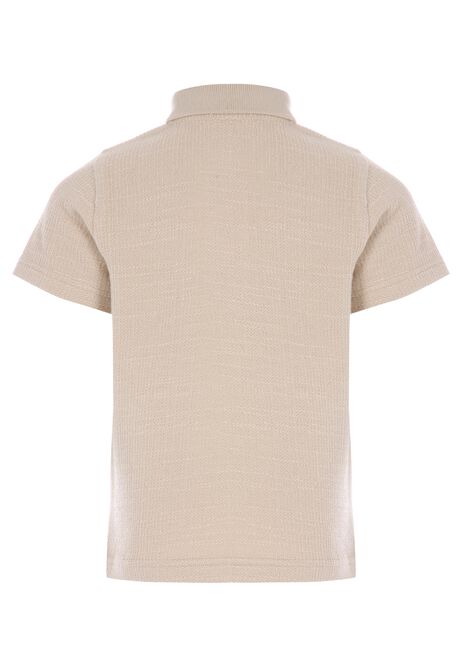 Younger Boys Stone Textured Zip Polo Shirt