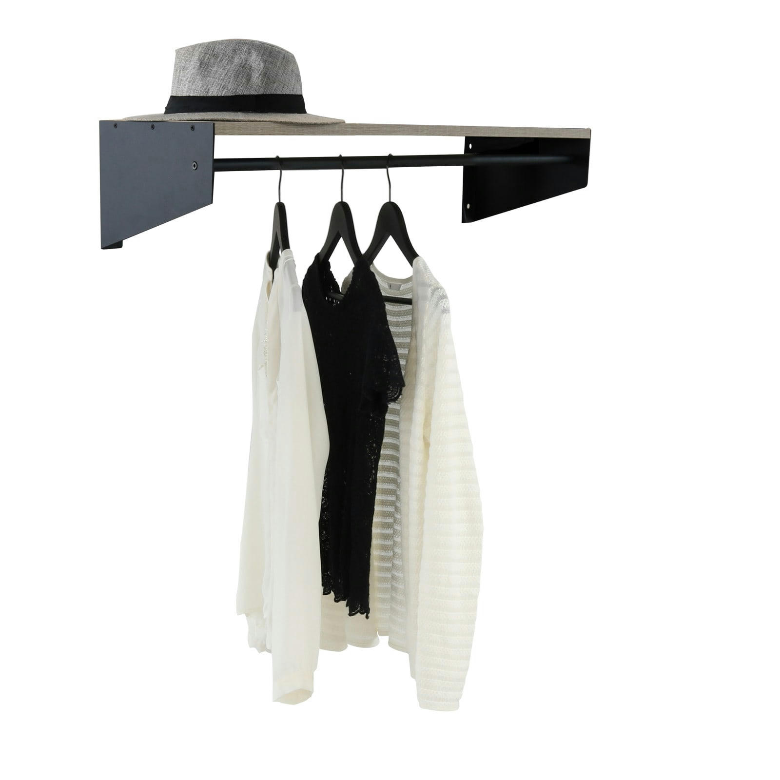 STEFF - Penderie étagère murale bois et métal L90 cm