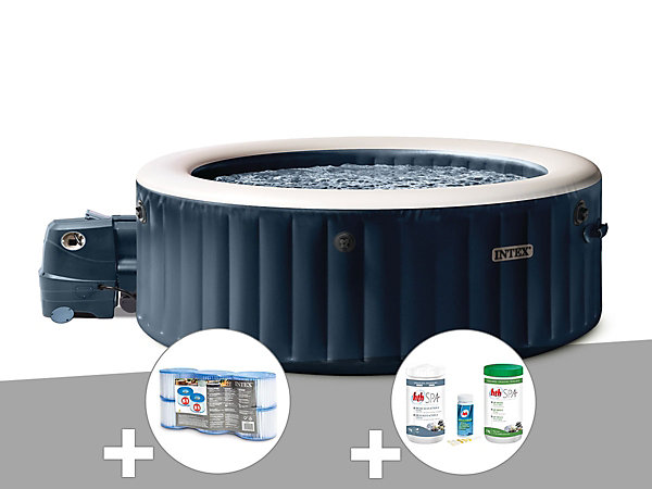 Kit spa gonflable Intex PureSpa Blue Navy rond Bulles 6 places   6 filtres