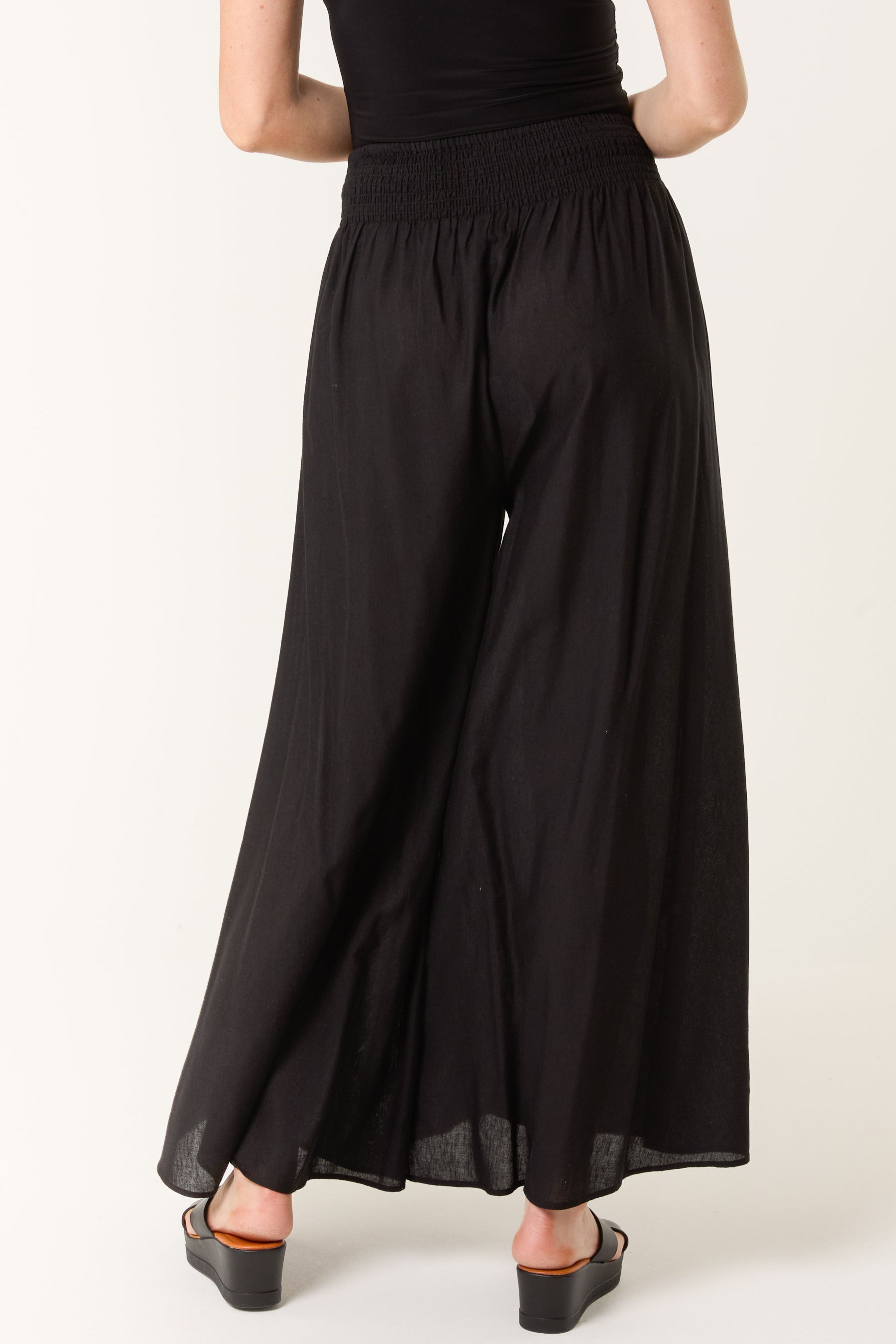 Blue Vanilla Black Wide Leg Embellished Linen Trousers