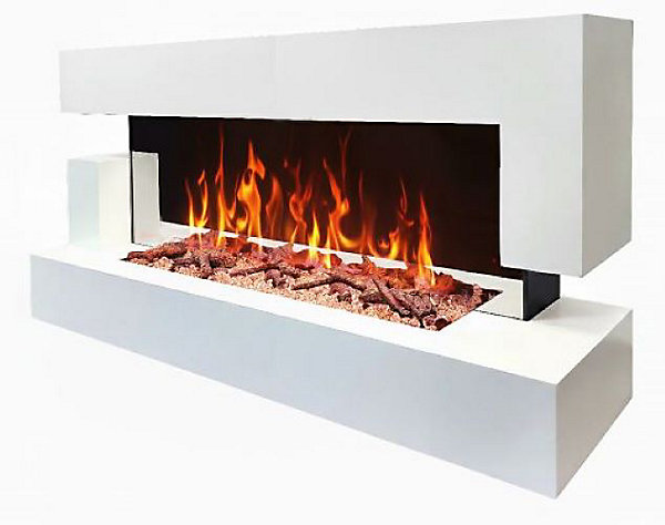 CHEMIN'ARTE - Cheminée électrique Murale Quartz 121 cm - Effet Flammes LED, chauffage programmable, Télécommande