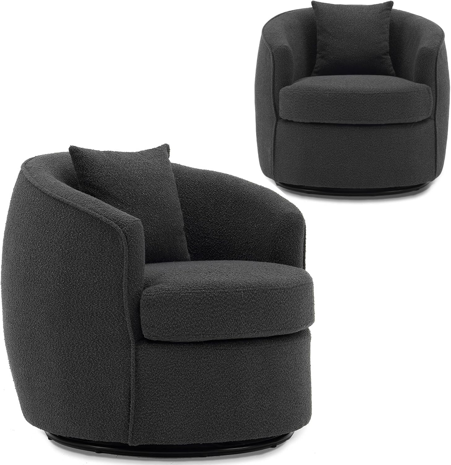 Swivel Barrel Chairs ，32 Inches Wide No Assembly Round Upholstered Armchairs Accent Chairs Single Sofa Chair for Living Room (Dark Grey, Set of 2)