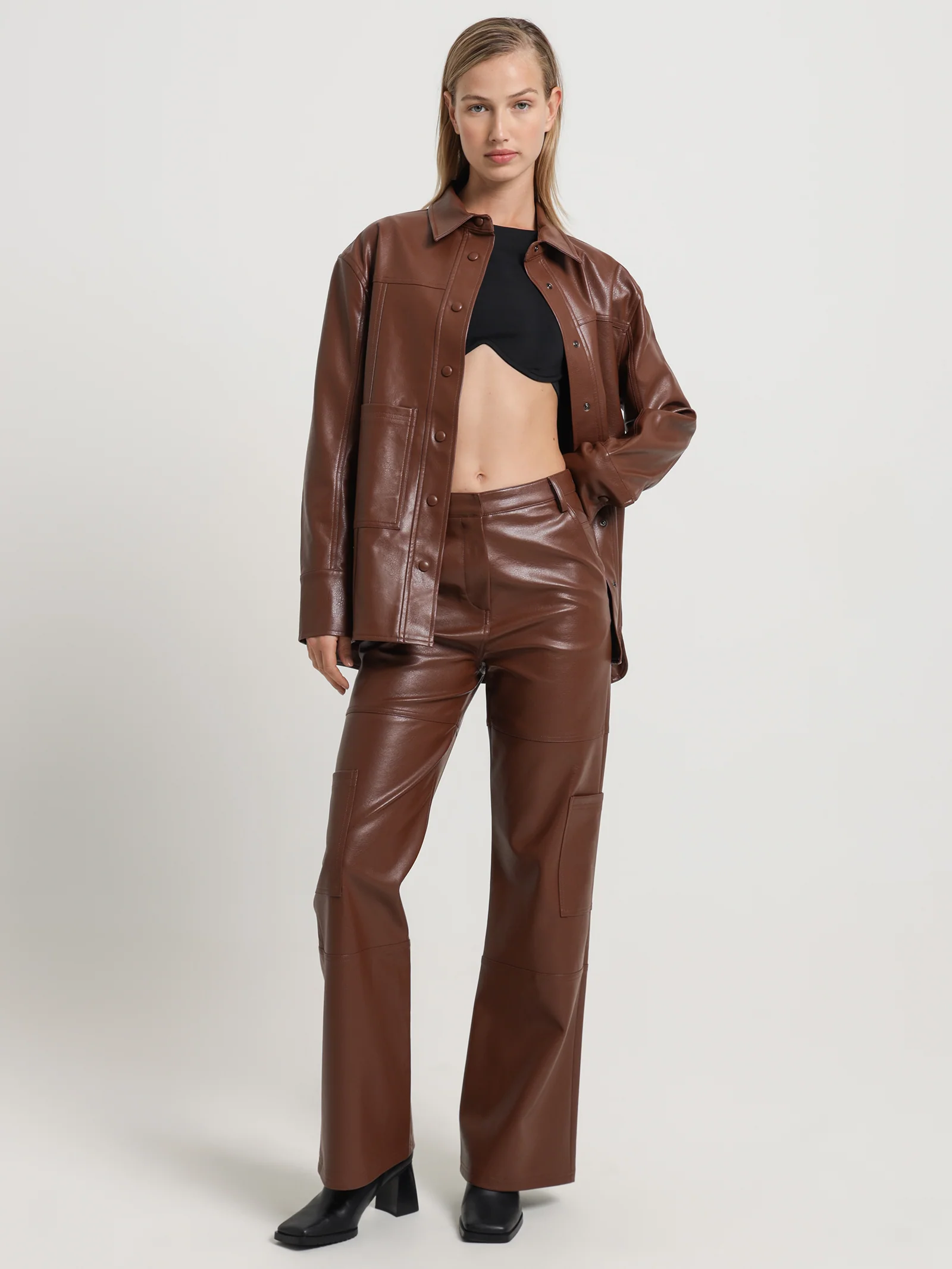 Zima Faux Leather Cargo Pants