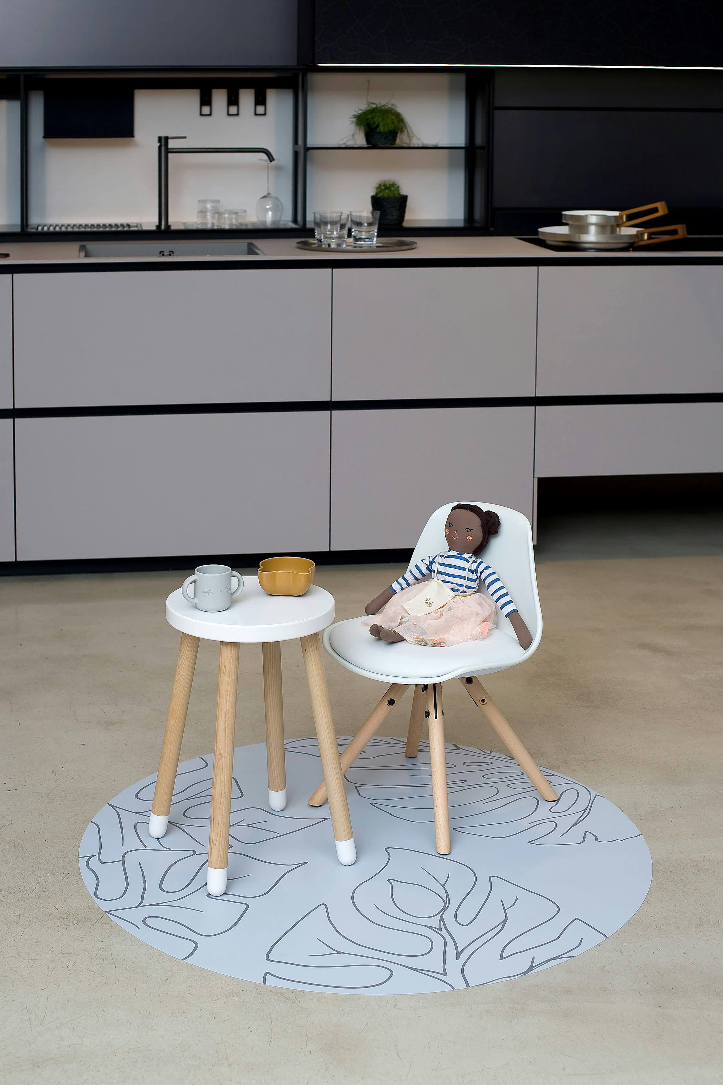 JUNGLE - Tapis multifonction en vinyle bébé gris diamètre 105cm