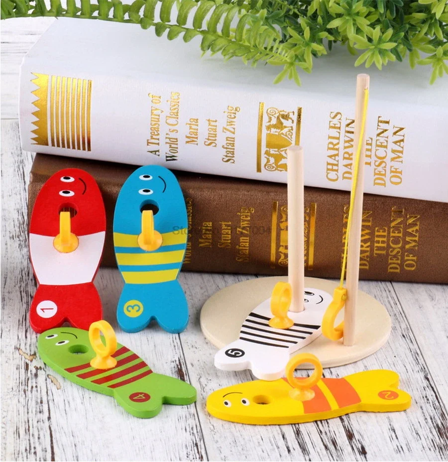 50set Baby Fishing Nest Game Digital Fishing Wooden Sets Educational Toy Cute Educational Collection Color  Shape