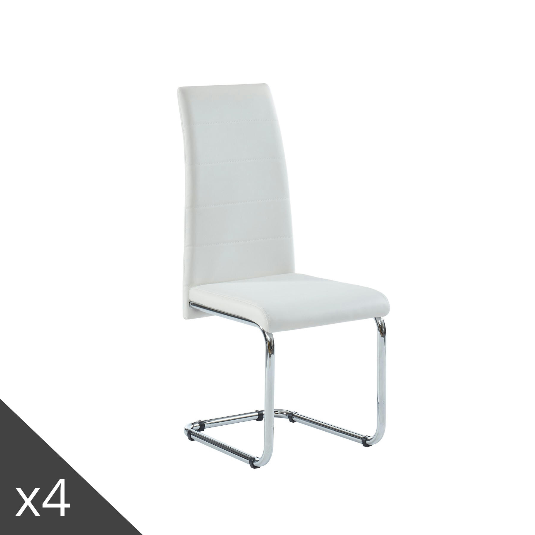 MARA - Lot de 4 chaises  simili blanc pieds en métal chromé