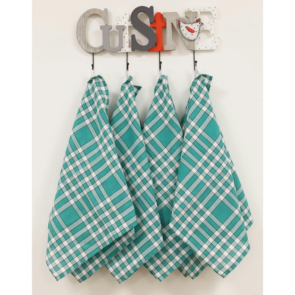 LOT DE 10 NELLY - Lot de 10 serviettes de tables carreaux vichy en coton vert