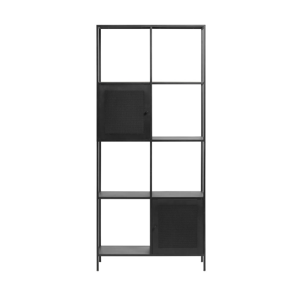 ABEL - Bibliothèque 2 portes, 6 niches en métal H180cm noir