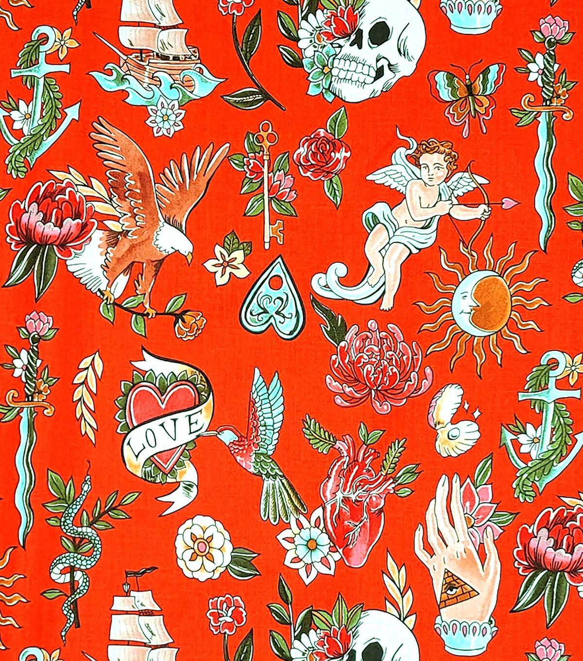 Alexander Henry Red Tell Tale Tattoo Premium Cotton Fabric