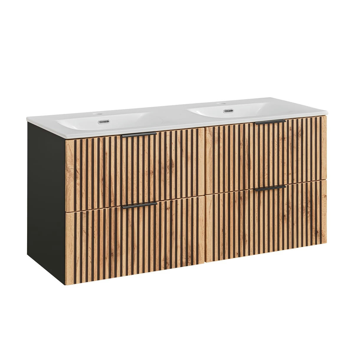 - Meuble double vasque encastrée 120cm naturel et noir