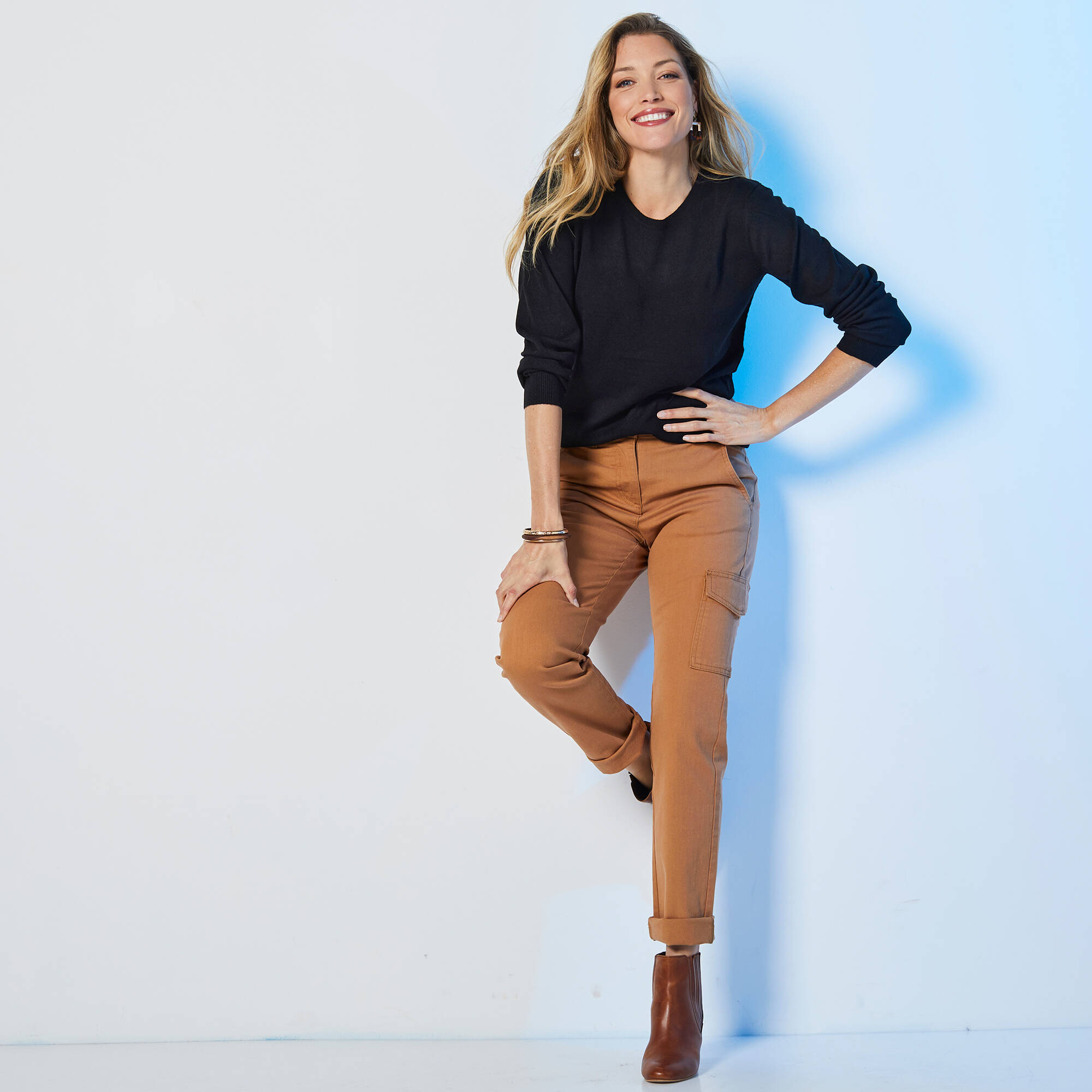 Pull col rond uni, manches longues, toucher doux