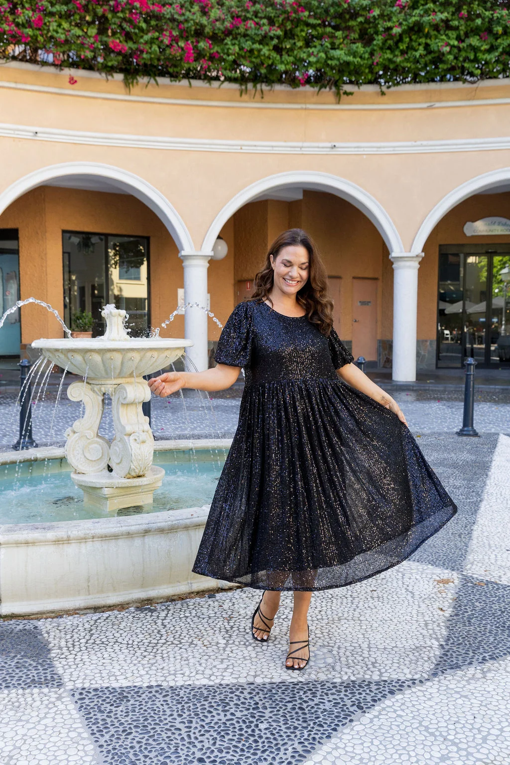 Glimmer Sequin Midi Dress in Black