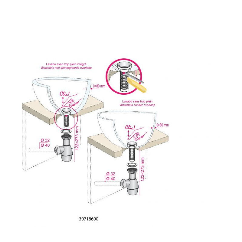 Bonde et siphon Tout-en-1 pour lavabo INVENTIV