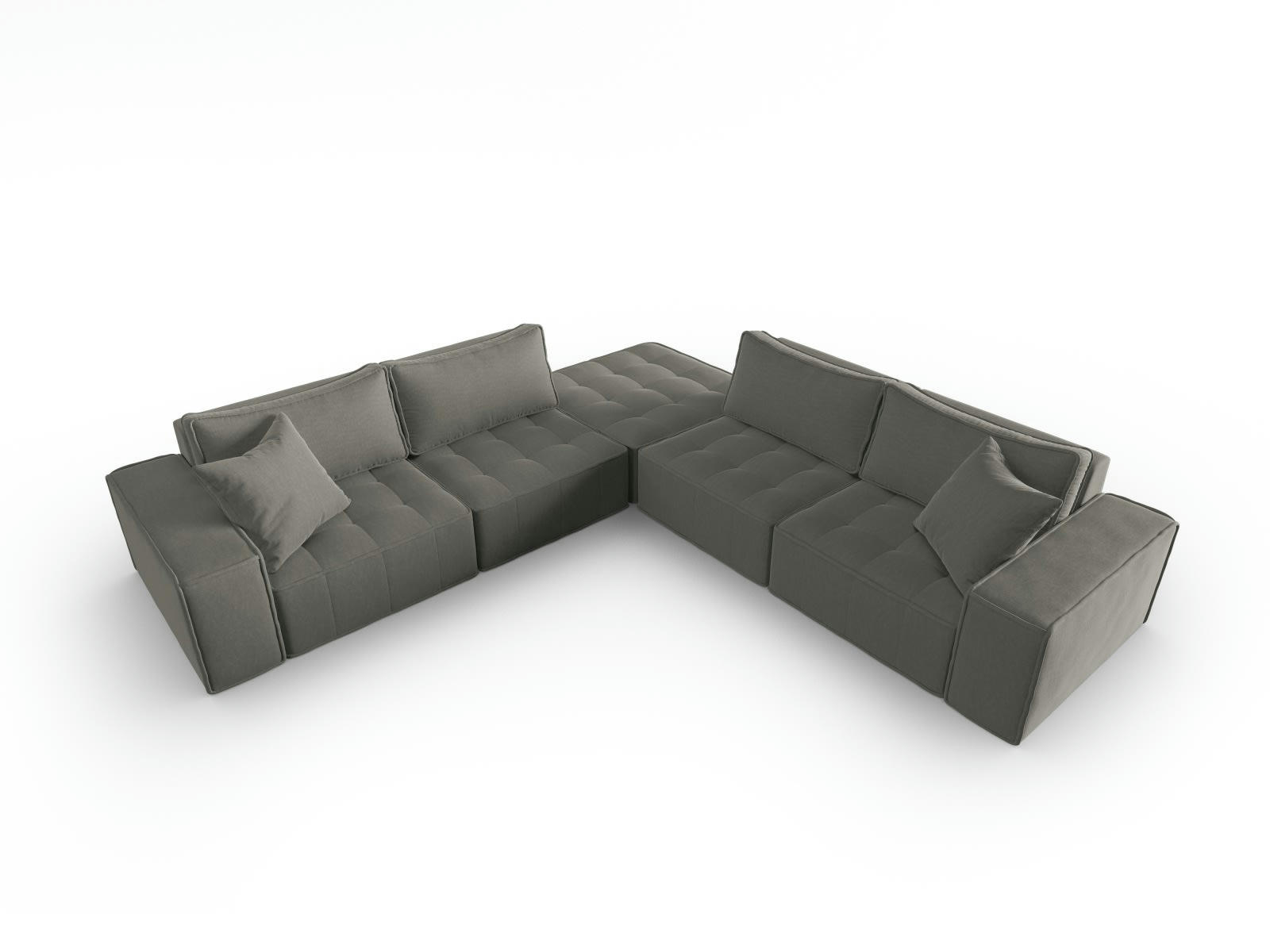 MIKE - Canapé d'angle symétrique modulable 7 places en tissu structurel gris