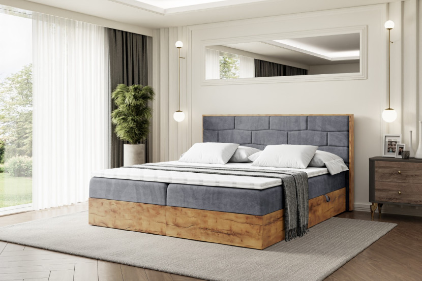 Łóżko kontynentalne z pojemnikiem i materacem H3 LOLLI8 - 120x200cm