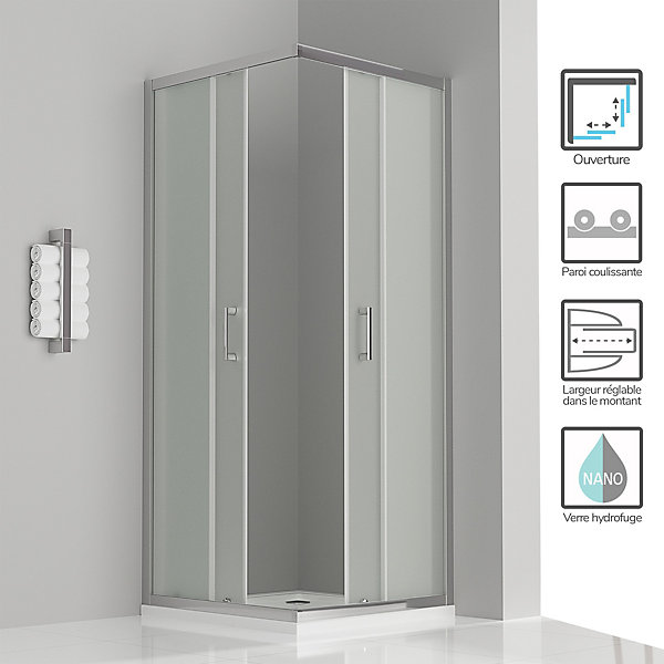 Cabine de douche LANA portes coulissantes H.180 cm verre 6 mm opaque 70 x 70 cm - Saniverre