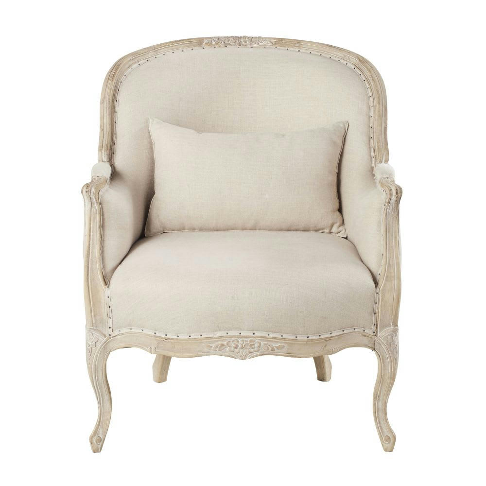 - Fauteuil bergère en lin effet vieilli