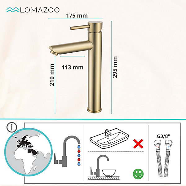 Mitigeur de lavabo LOMAZOO doré Kandy
