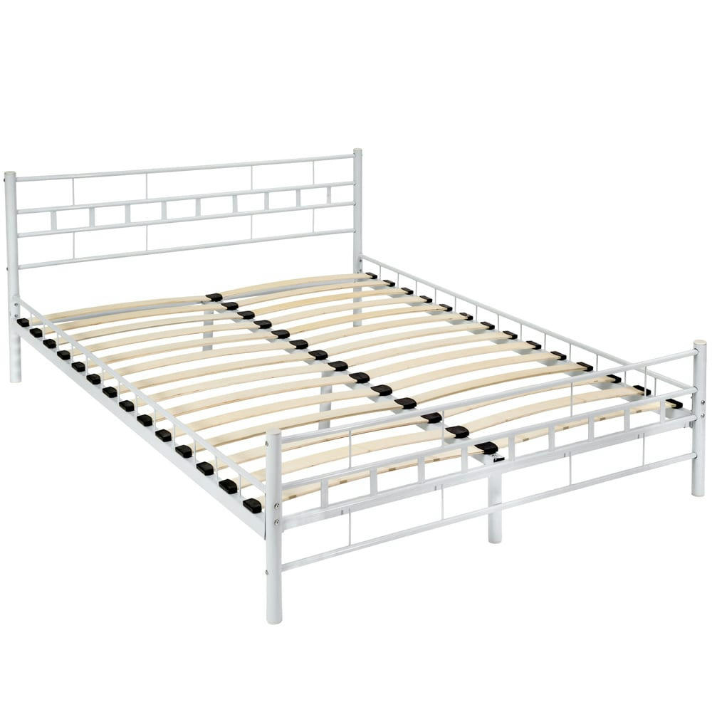 - Lit design moderne avec sommier avec Cadre en Acier solide blanc