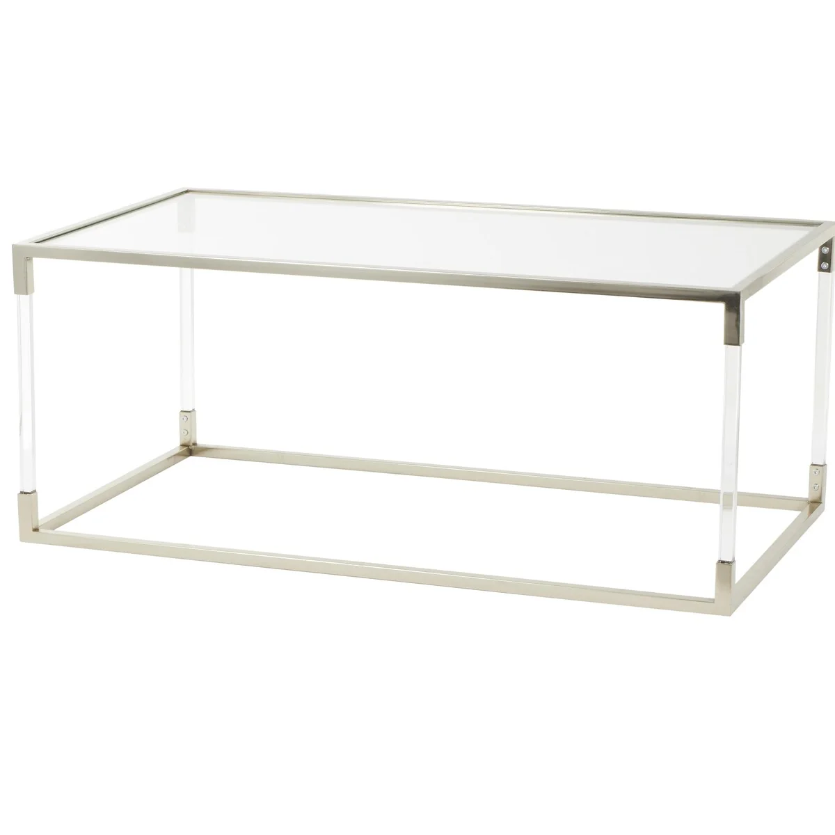 Acrylic Plastic or Metal with Glass Top and Acrylic Legs or Silver Frame Support Coffee Table- Gold or Clear - Roche River Decor