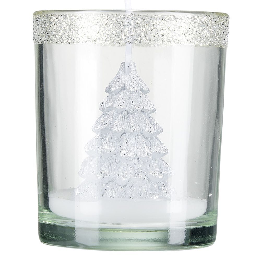Bougie sapin de No&euml;l dans verre Ø6,2xH7,5cm
