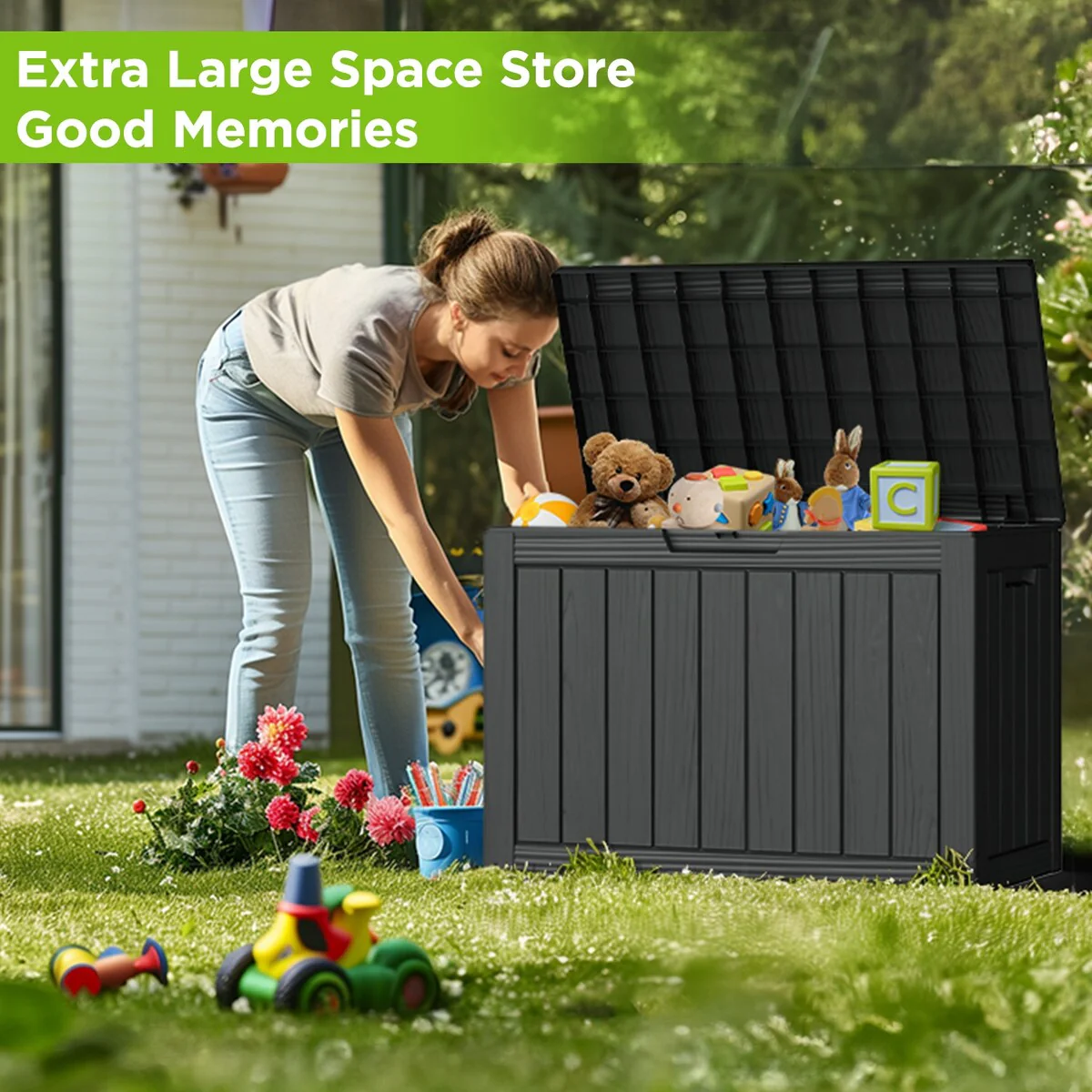 45 Gallon Waterproof Resin Deck Box Outdoor Storage for Patio Furniture