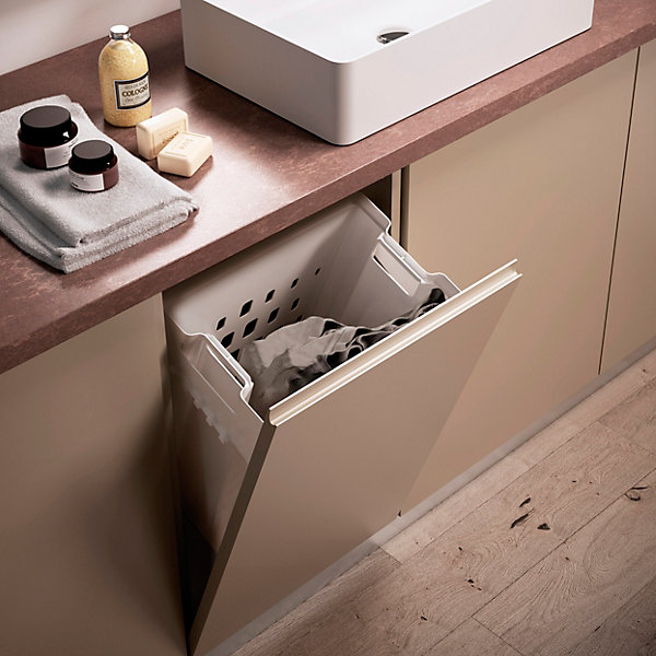 Emuca Panier à linge avec système de porte basculante, pour module 450 mm Laundry, plastique et acier, blanc