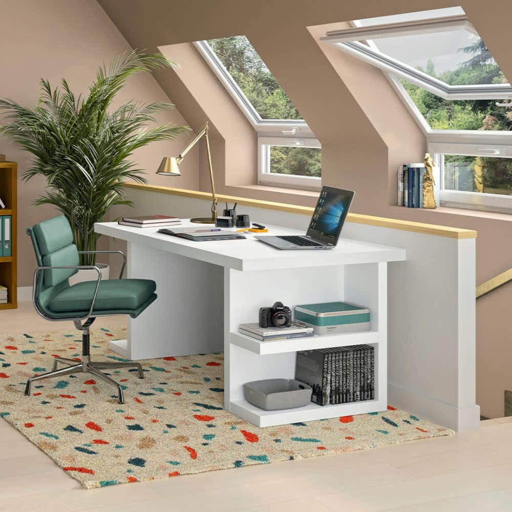 MULTI - Bureau effet bois blanc laqué