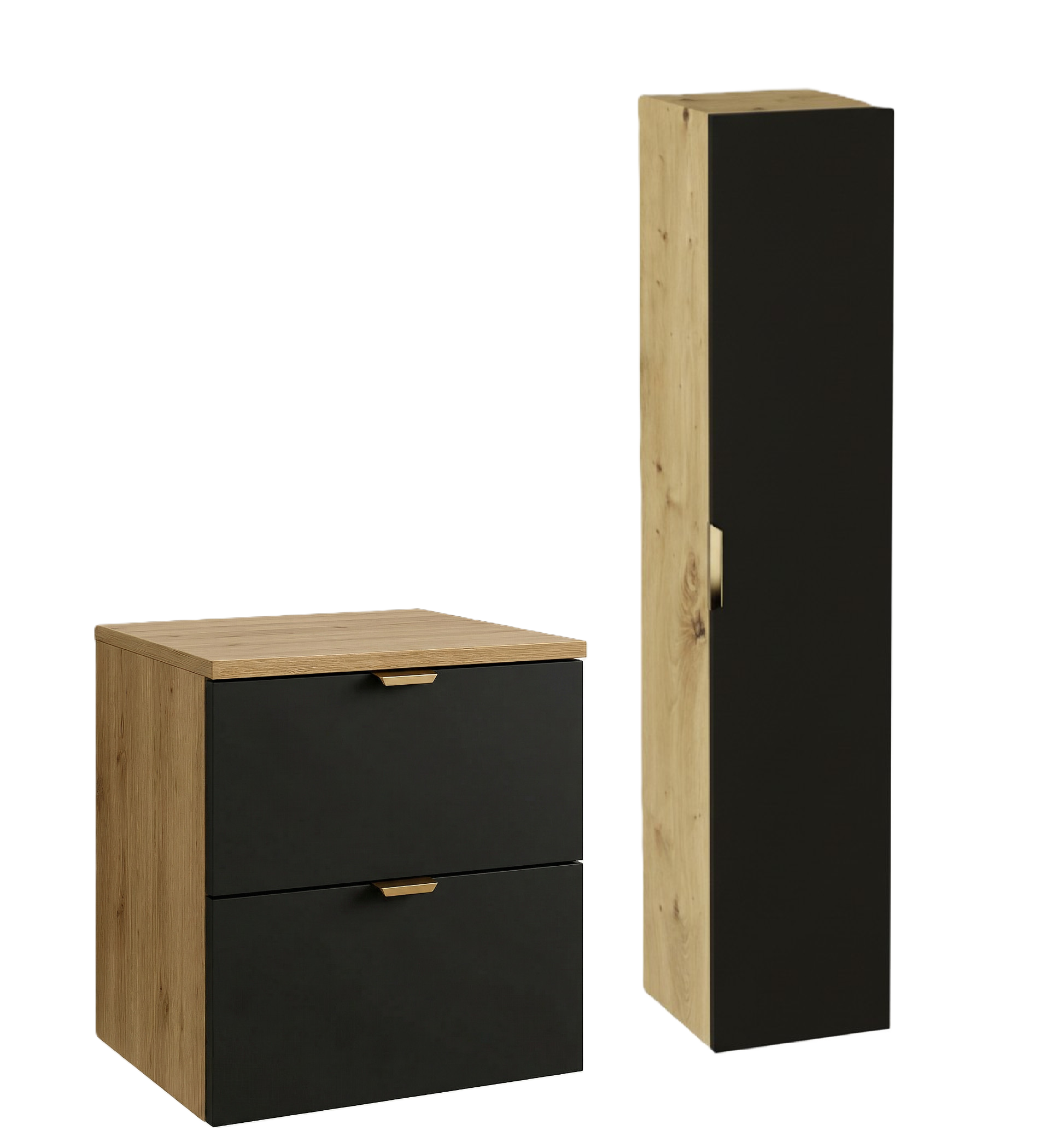 Zestaw do Łazienki 60cm Szafka z Blatem Słupek Dąb Artisan / Czarny