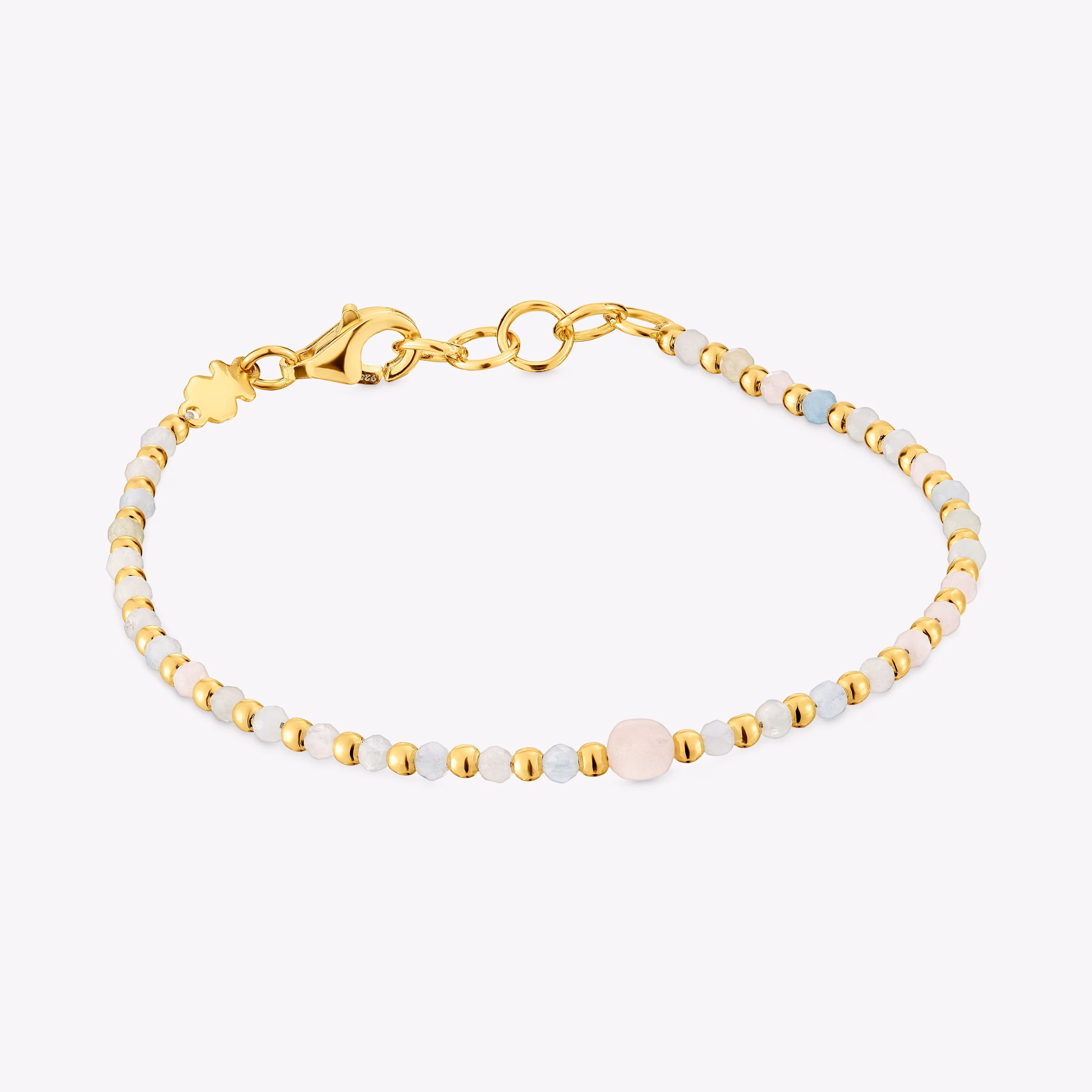 Pulsera bolas con baño de oro 18 kt sobre plata, berilo y morganita Basic Colors