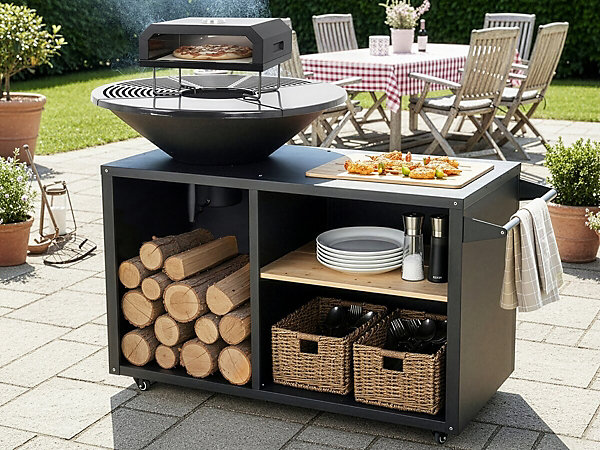 Barbecue plancha brasero avec four à pizza 